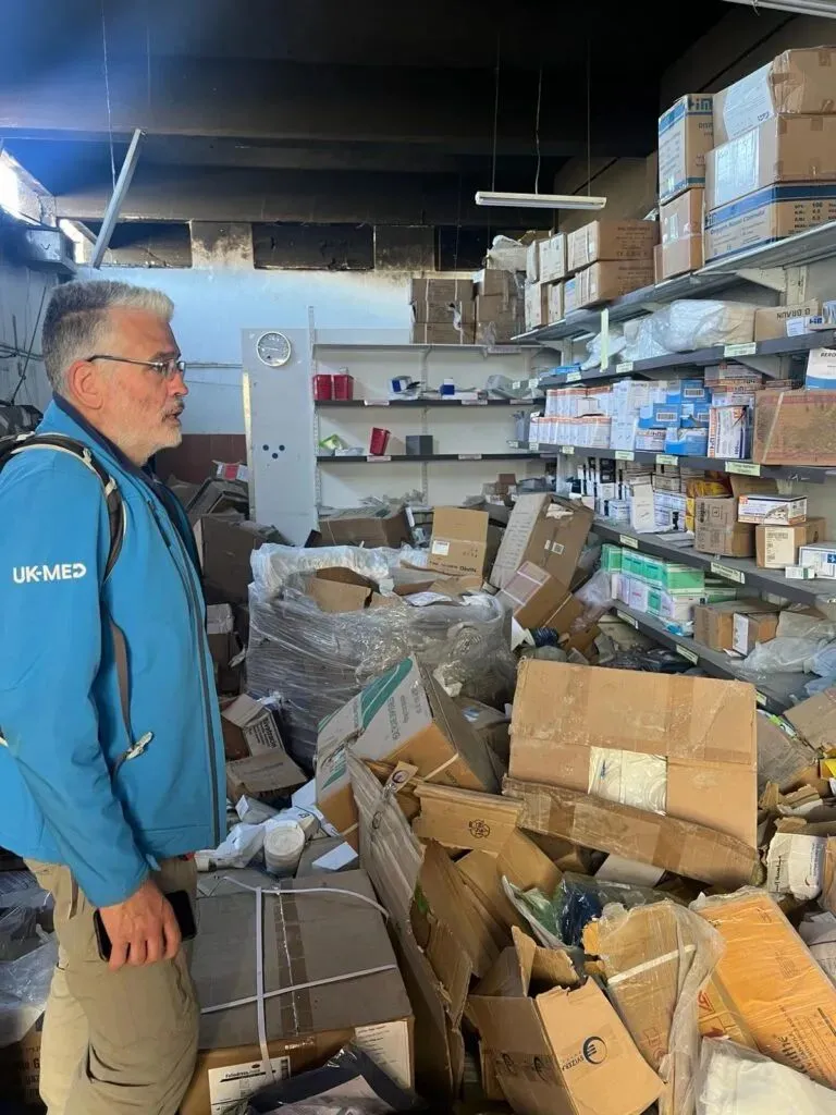 David Anderson surverying the damage at Nasser Hospital, March 2024