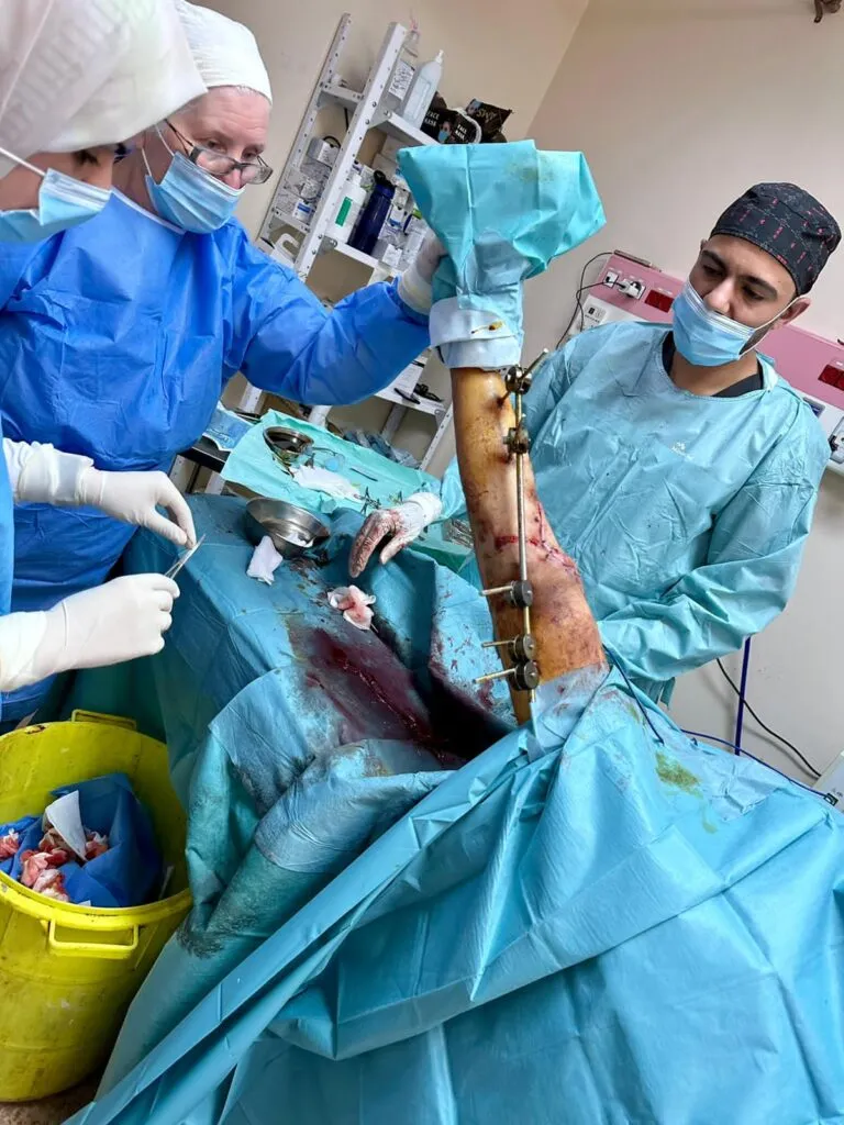 Chris Hunter working at a field hospital in Gaza